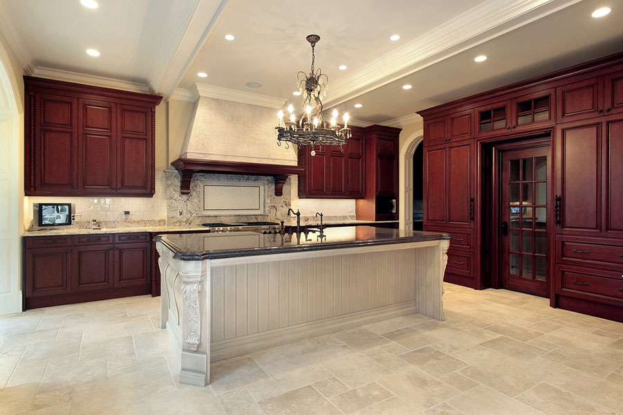 Stone Flooring For Cherry Cabinets