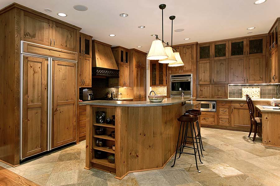 Tile flooring and Hickory Cabinets